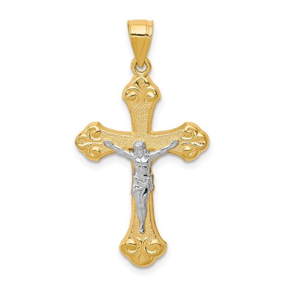 10K Yellow Gold w/Rhodium Crucifix Pendant